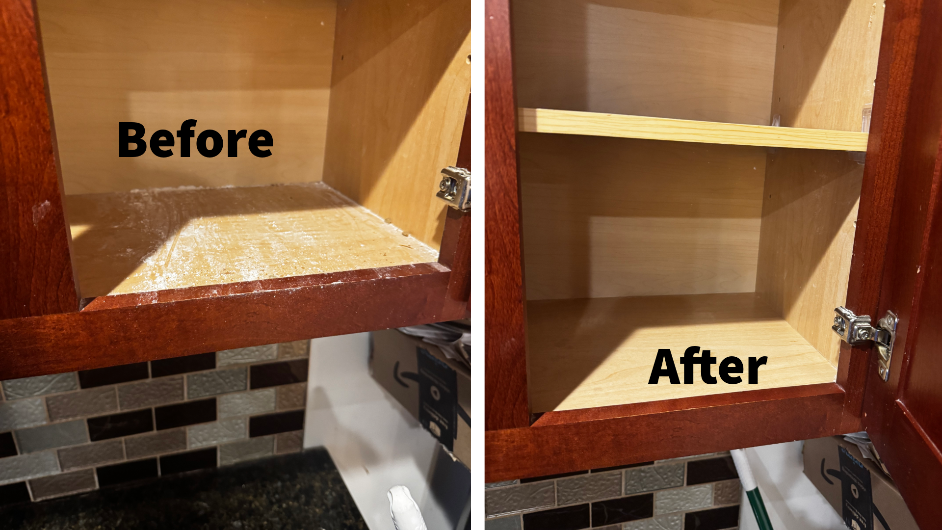 Kitchen cabinet before and after deep cleaning