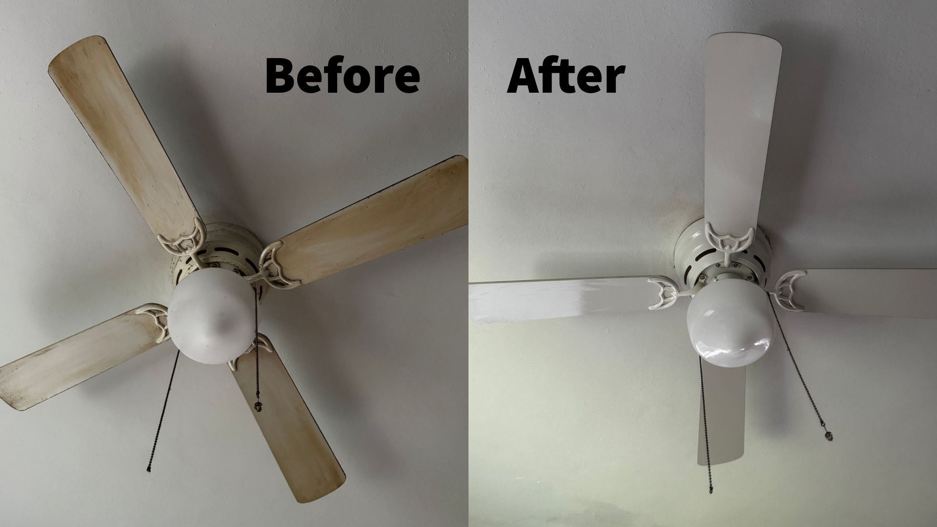 Ceiling fan before and after deep cleaning