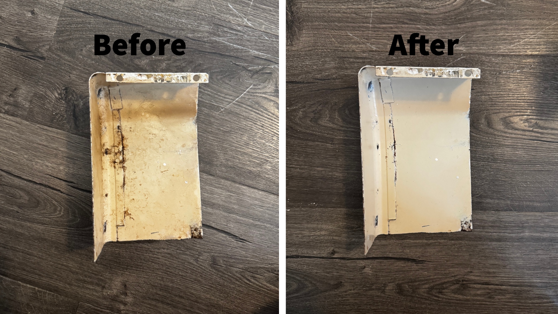Removable fixture panel before and after deep cleaning
